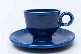 Original Cobalt Blue Vintage Fiestaware Teacup and Saucer Set For Sale