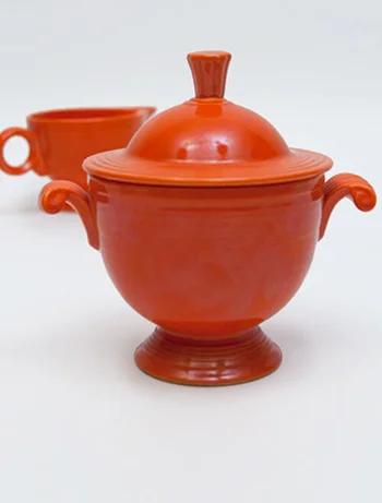 red vintage fiestaware Sugar Bowl and Ring Handled Creamer Set