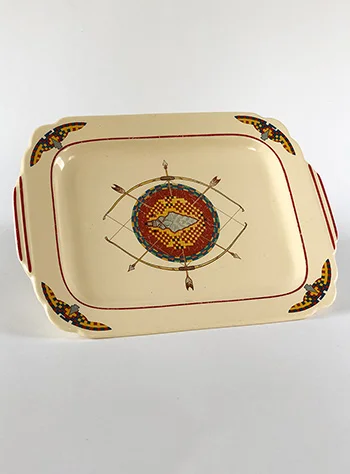 Rare cheyenne decal ware native american tribes series batter tray with red stripes