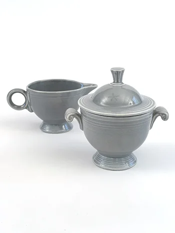 1950s Gray vintage fiestaware Sugar Bowl and Ring Handled Creamer Set
