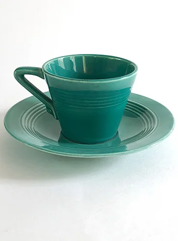 hard to find vintage harlequin spruce green AD demitasse cup and saucer set for sale