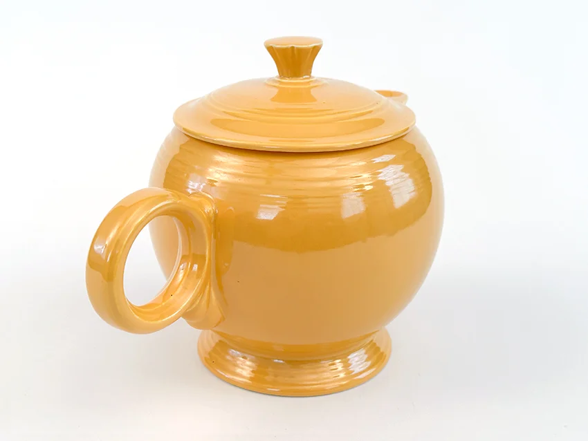 yellow vintage fiestaware large ring handled teapot for sale