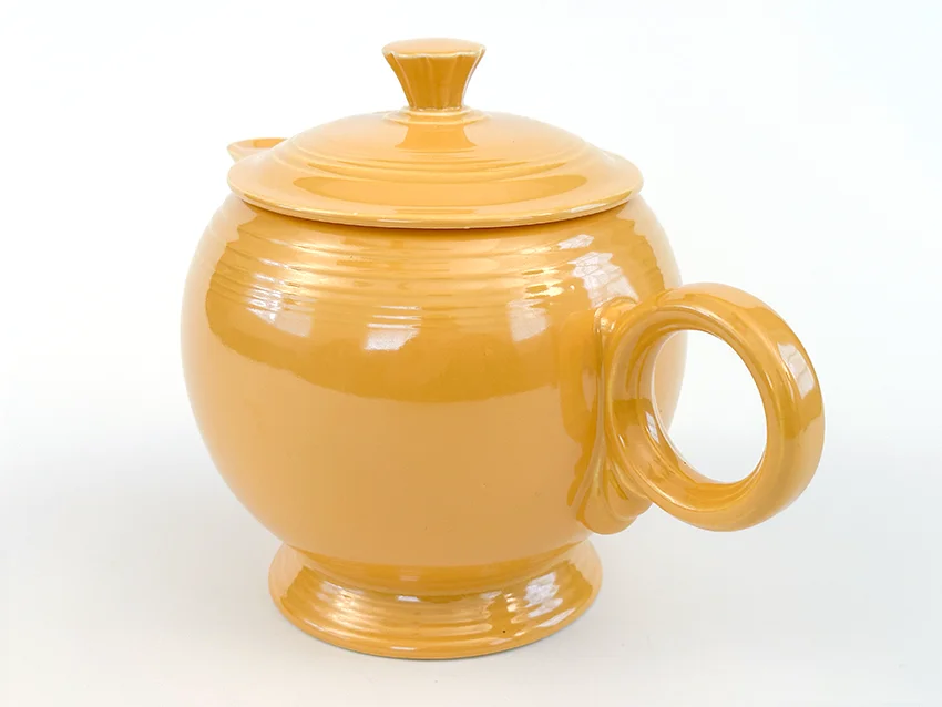 yellow vintage fiestaware large ring handled teapot for sale