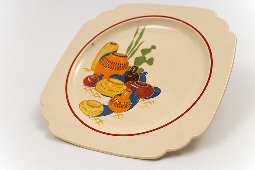 mexicana decal ware lunch plate with red stripes