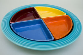 Harlequin Pottery For Sale: Relish Tray: Turquoise Red Maroon Mauve Yellow
Harlequin Pottery For Sale: Relish Tray: Turquoise Red Maroon Mauve Yellow