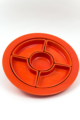 Fiesta Relish Tray All Red Glaze Fully Marked Thick Walled Construction Fiesta Relish Tray All Red Glaze Fully Marked Thick Walled Construction