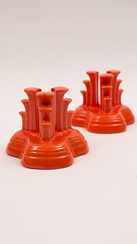 Vintage Fiesta Tripod Candle Holders in Red: Hard to Find Go-Along Fiestaware Pottery For Sale
Vintage Fiesta Tripod Candle Holders in Red: Hard to Find Go-Along Fiestaware Pottery For Sale