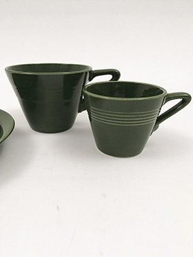 Harlequin Demitasse Cup and Saucer Set in Original 1950s Forest Green