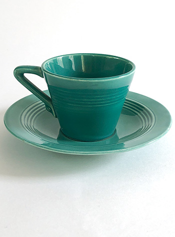 hard to find vintage harlequin spruce green AD demitasse cup and saucer set for sale