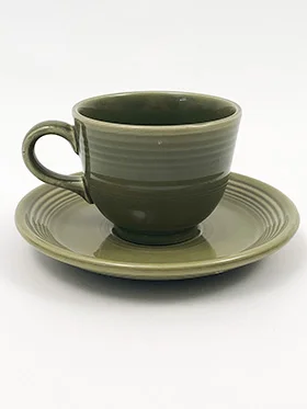 Vintage Fiesta Ironstone Teacup and Saucer Set in Turf Green Glaze 1969-1973