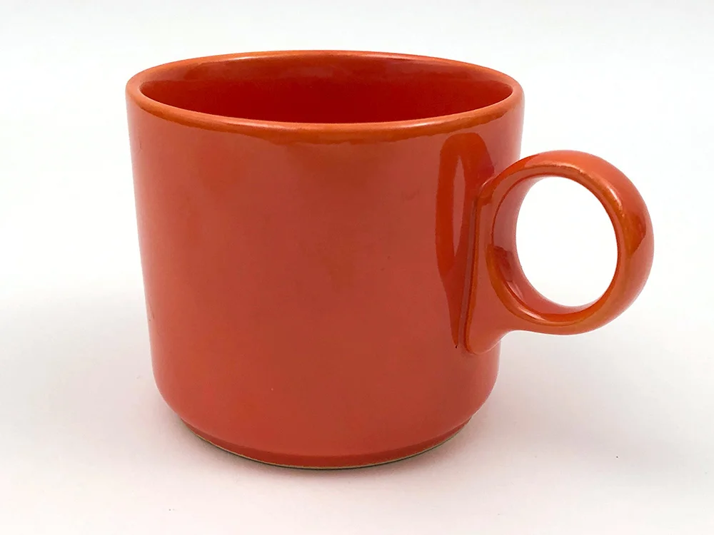 red vintage fiesta ironstone coffee mug in original mango colored glaze for sale