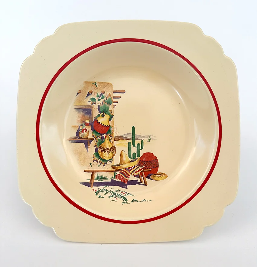 hacienda mexicana decalware deep plate with red stripes