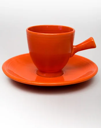 red vintage fiestaware AD demitasse stick handled cup and saucer set