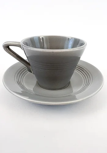 1950s Gray Vintage Harlequin Pottery Teacup and Saucer Set